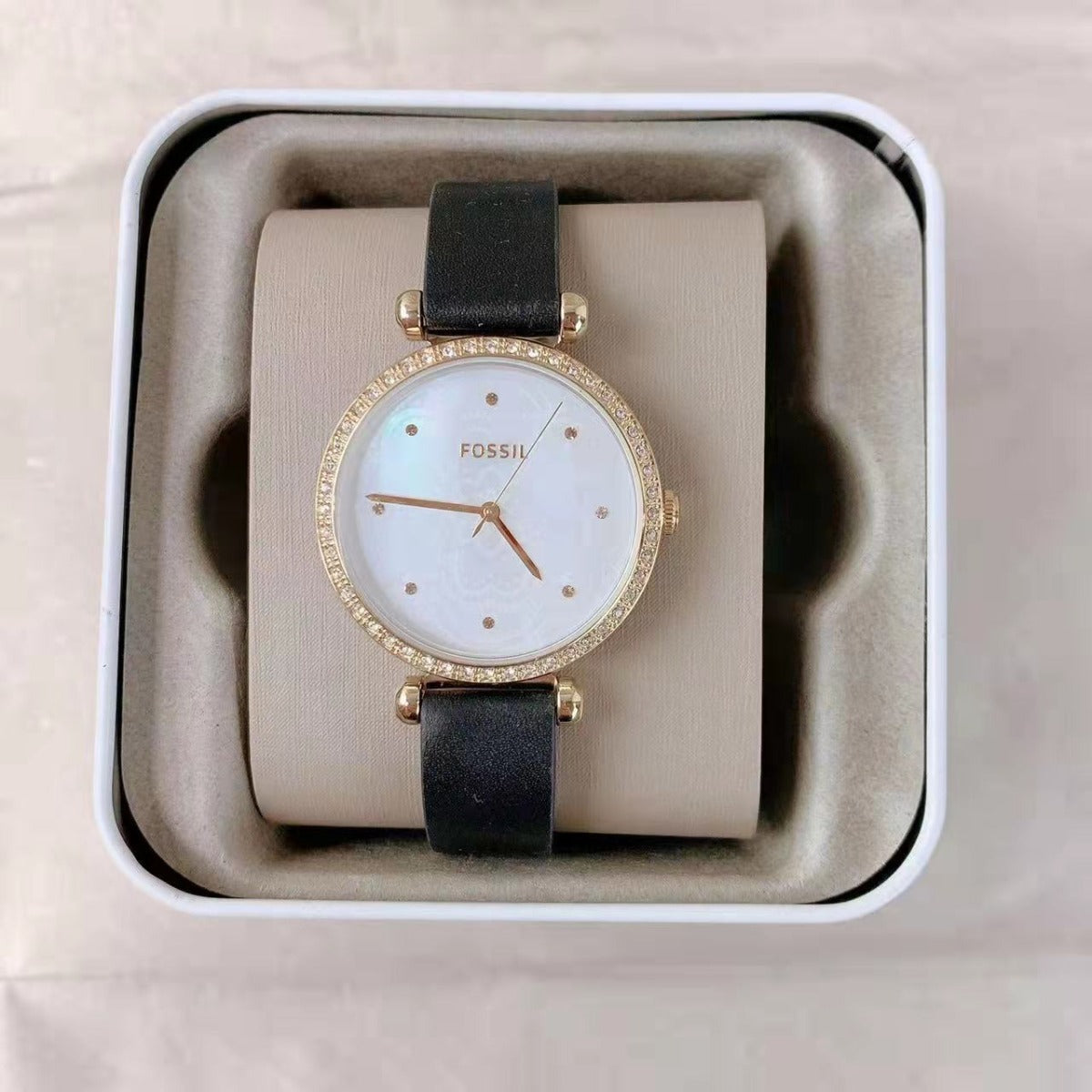 Fossil BQ3758 Tillie Three-Hand Black Leather Watch Fossil BQ3758 Tillie Three-Hand Black Leather Watch